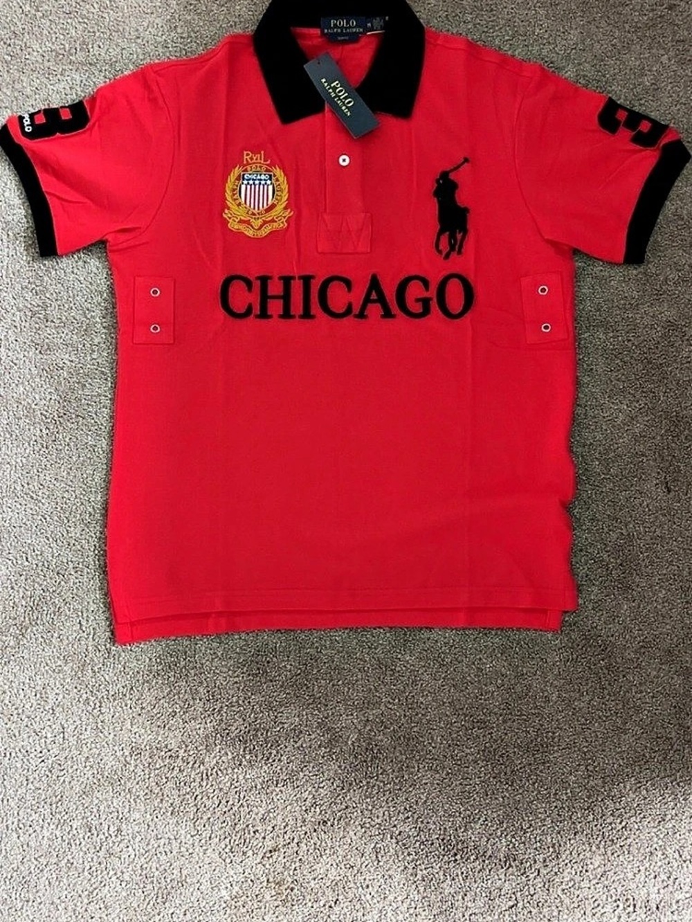 Polo Ralph Lauren Chicago Big Pony #3 City Polo Shirt Red & Black